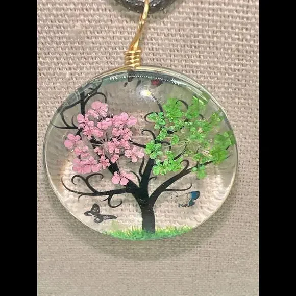 Beautiful Botanical Tree and Butterflies Pendant Necklace - Picture 7 of 11